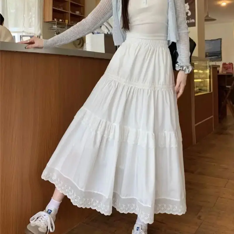

High-Waisted A-Line Mid-Length White Skirt Women'S Spring New Irregular Gentle Style Fluffy Cake Skirt
