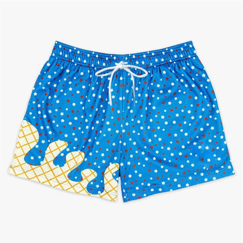 Polyester Breathable 3D Print Ice Cream Beach Short Summer Popular Vacation Leisure Loose Board Shorts Children Funny Men Pants
