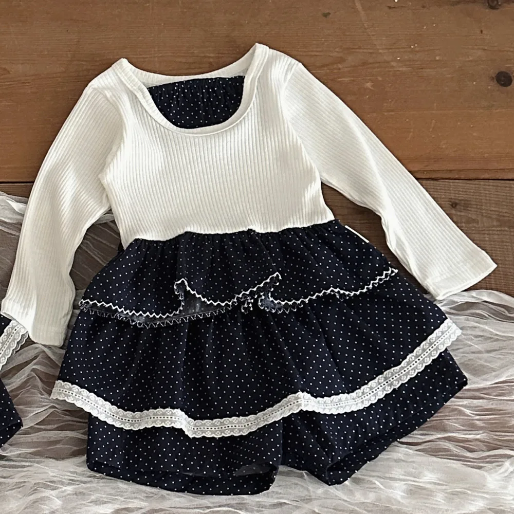 2026 Autumn New Baby Long Sleeve T Shirts Infant Girl Splicing Ribbed Bottoming Shirts Cotton Toddler Sweet Polka Dot Lace Tops