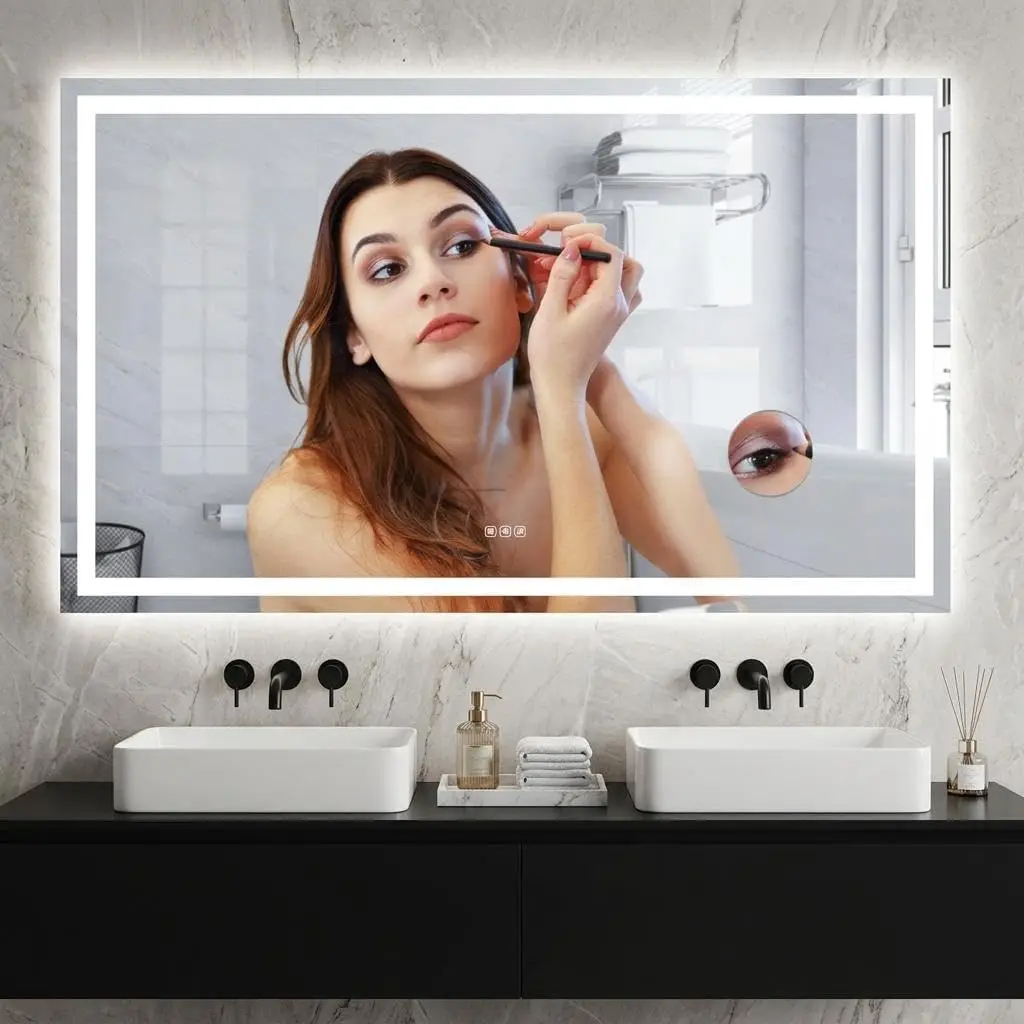 60x36 Inch LED Bathroom Mirror with Lights, Dimmable Backlit & Frontlit Mirror, Anti-Fog, Shatterproof, 3X
