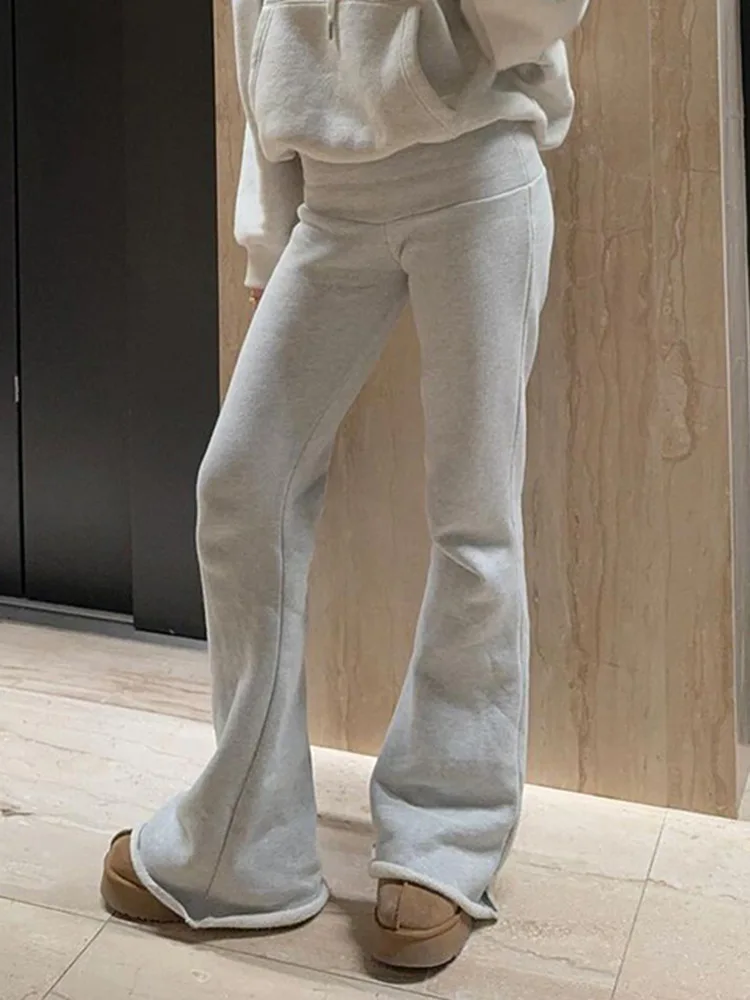 Lässige Damenhose, Elegante Einfarbige Basic-Schlaghose, Modische Damen-Hose mit Niedriger Taille, Schlanke Elastische Y2K Frühlings-Büro- und Ausgeh-Sweatpants