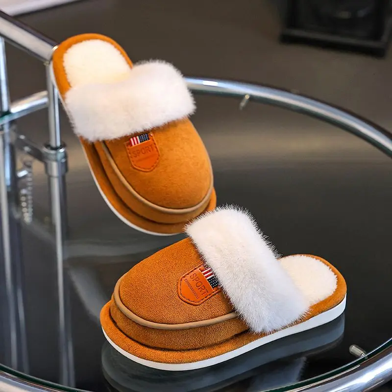 

Kids Winter Indoor Slippers Non Slip Warm Plush Cotton Home Casual Girls Slippers Parent Child Matching Shoes