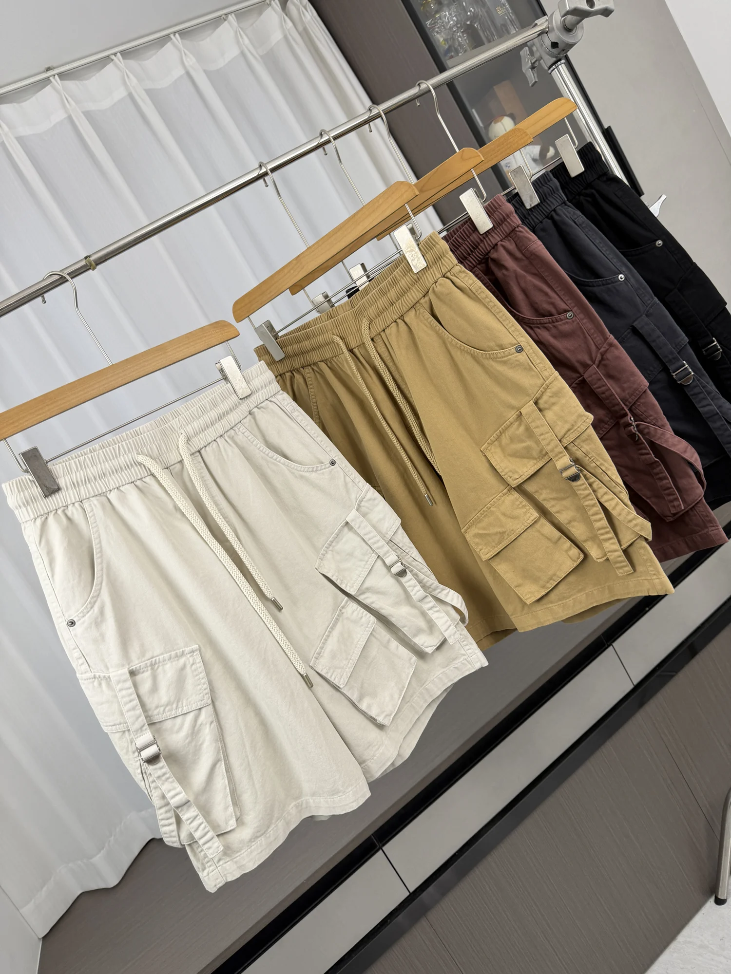 American Style Washed Process Elastic Waist Loose Multi-Pocket Work Shorts Casual Loose Fit Summer Shorts for Men