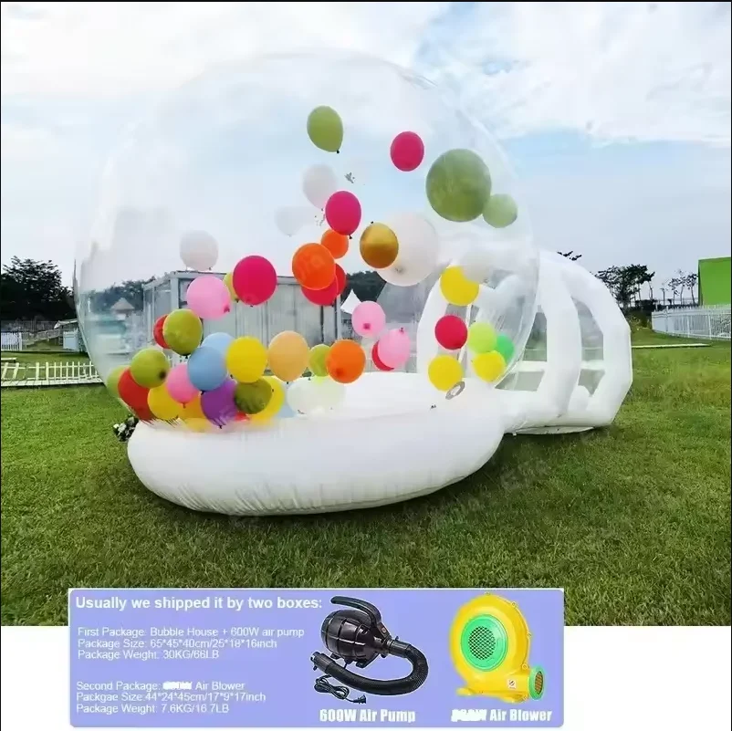خيمة لعب للأطفال على شكل فقاعات قابلة للنفخ مع منفاخ شفاف من مادة PVC في الهواء الطلق لحفلات أعياد الميلاد ولعب الترامبولين والهدايا ​