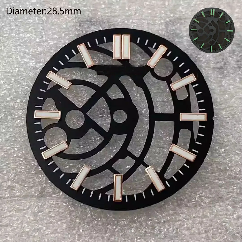 28.5mm nh70 S logo dial ice blue green black open heart s dial for nh70/nh71/nh72 movement skeleton movement dial watchmods image 3