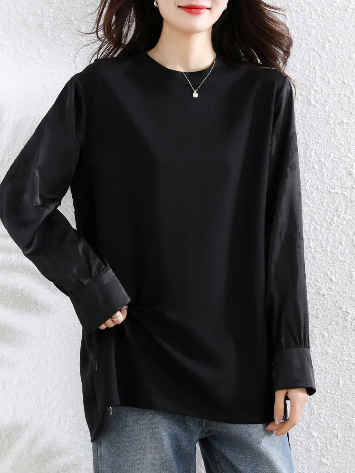 

Новая китайская легкая атласная лоскутная длинная све круглая Ne женская средней длины больших размеров, весенняя внутренняя одежда