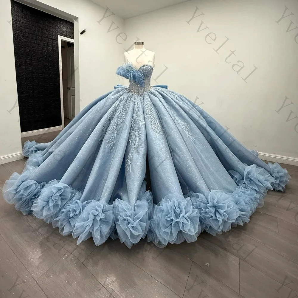 Customized Elegant Dignified Temperament Gorgeous Appliques One-Shoulder  Quinceanera Dresses Ruched Feather Pleat Ball Gown