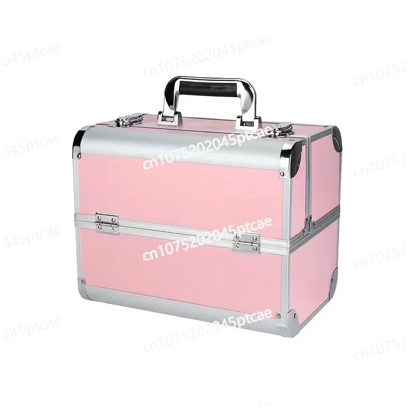 Foldable Makeup Box with Handle, 4-Layer Tray, Open Side, Makeup Tools