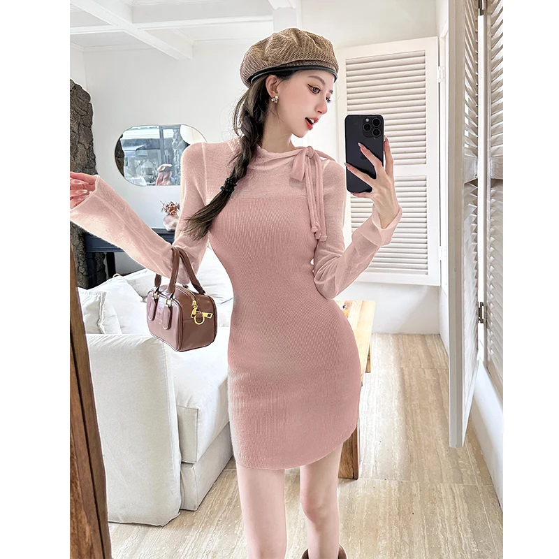 2024 Autumn/Winter New Style Pure Desire Sexy Chic Interior High End Slim Fit Bottom Knitted Dress Bag Hip Skirt for Women