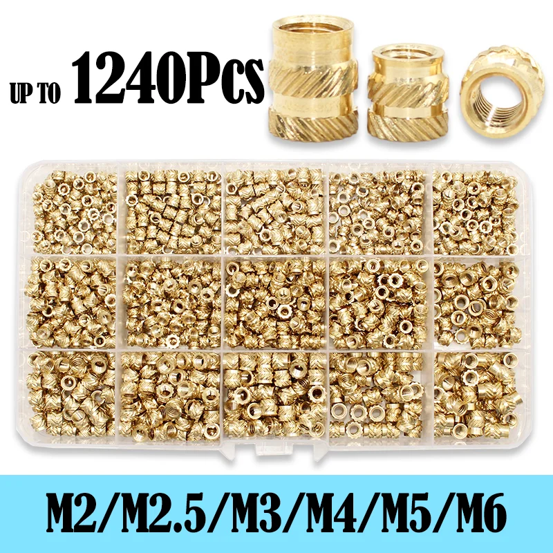 M2 M2.5 M3 M4 M5 M6 M8 Brass Heat Insert Nut Kit Hot Melt Knurled Thread Heat Injection Molding Embedment Copper Nut of 3D Print