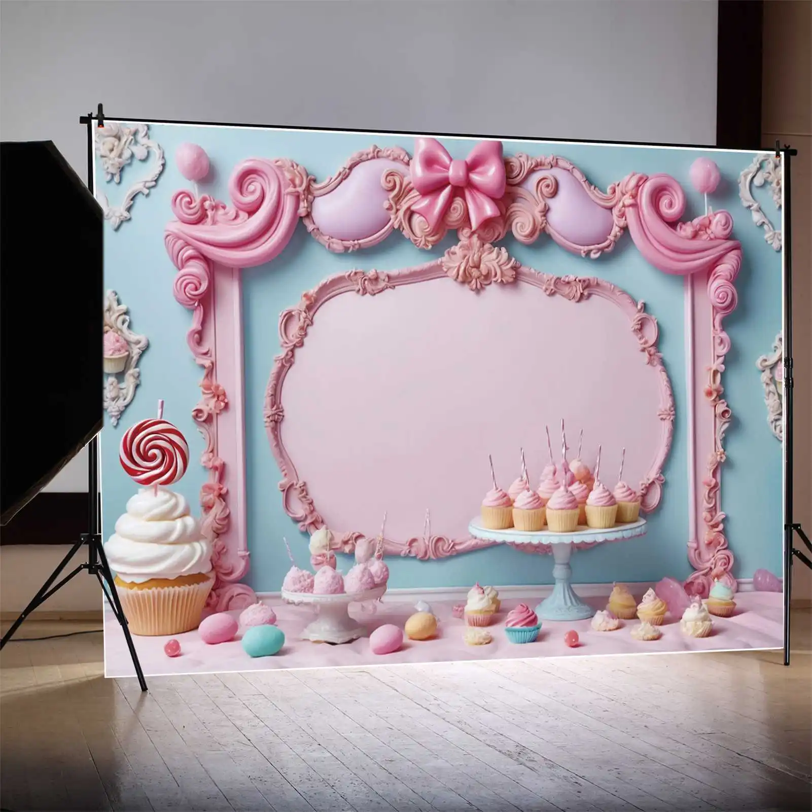 MOON.QG Backdrop Custom 1st Baby Shower Children Birthday Photo Background Pink Candy Bar Blank Board Home Party Props Photozone