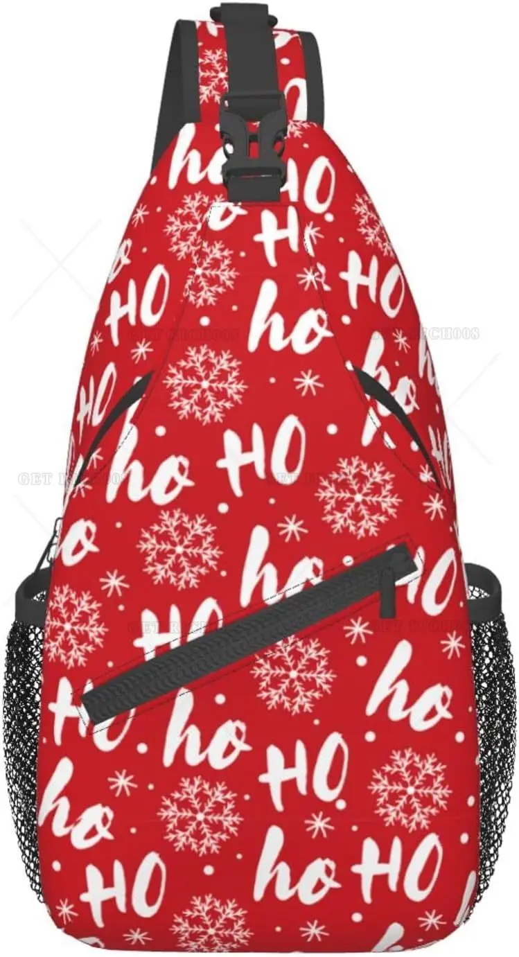 Bolsa de estilingue crossbody para homens e mulheres, sacolas vermelhas de Natal Hohohoho, mochila casual de ombro, Natal