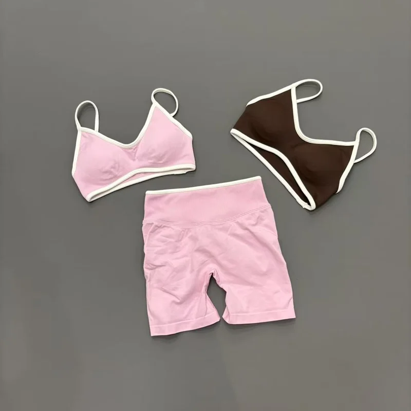 2 Pcs Gym Set Women High Elastic Tummy Control Fitness Yoga Shorts Sportswear Gym Ignite Sculpt Scrunch Sports  Bra Workout Suit