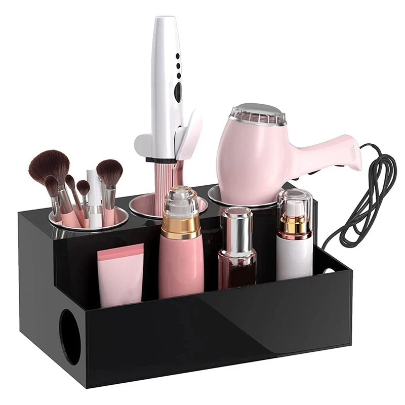 Hair Tool Organizer Acrylic Countertop Hair Dryer And Styling Holder Makeup Toiletries Vanity Storage Stand With Cups