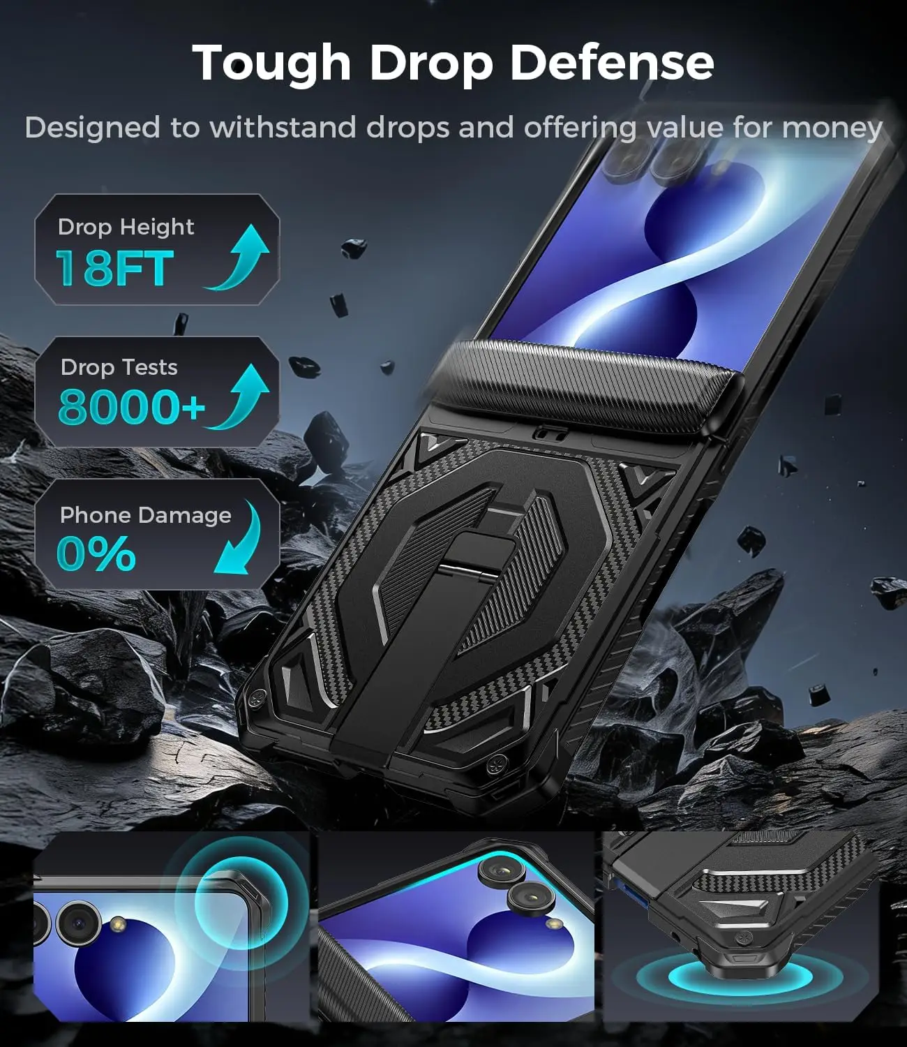 Etui na Samsung Galaxy Z Flip 8 Z Flip 7 z magnetyczną podstawką, ochroną zawiasu, ochroną klasy wojskowej, wytrzymałe, odporne na wstrząsy etui na telefon. — zdjęcie produktu 3