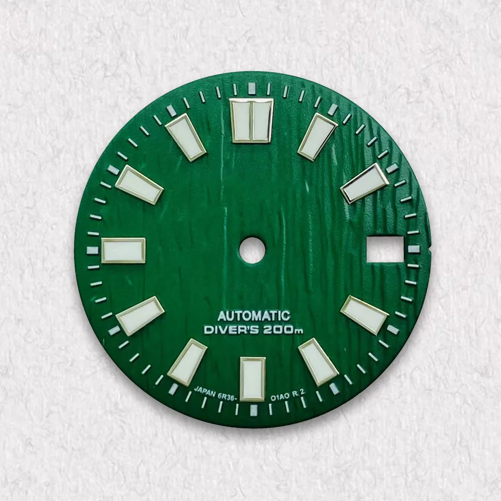 Mostrador de casca com logotipo s 28.5mm, adequado para movimento japonês nh35/nh36 c3, acessórios de modificação de relógio luminoso verde forte