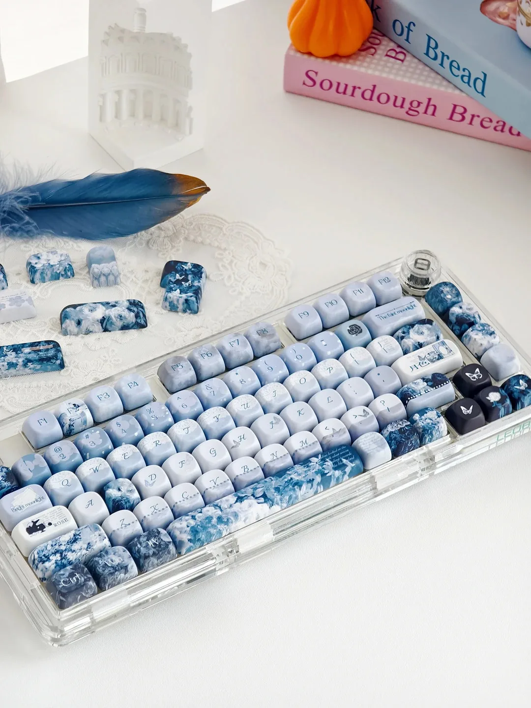 MAIMOOO Keycaps Moa Cherry Side Engraved Translucent Blue Moon Deep Blue Folding Shadow Keycaps For Aula/Ajazz Keyboard Keycaps