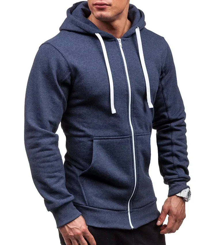 Lässiges Sweatshirt mit Reißverschluss und Kapuze, Herren-Sweatshirt, einfarbig, Strickjacke mit Kapuze, Jacken, Frühling und Herbst, männliche Tops – Detail 13