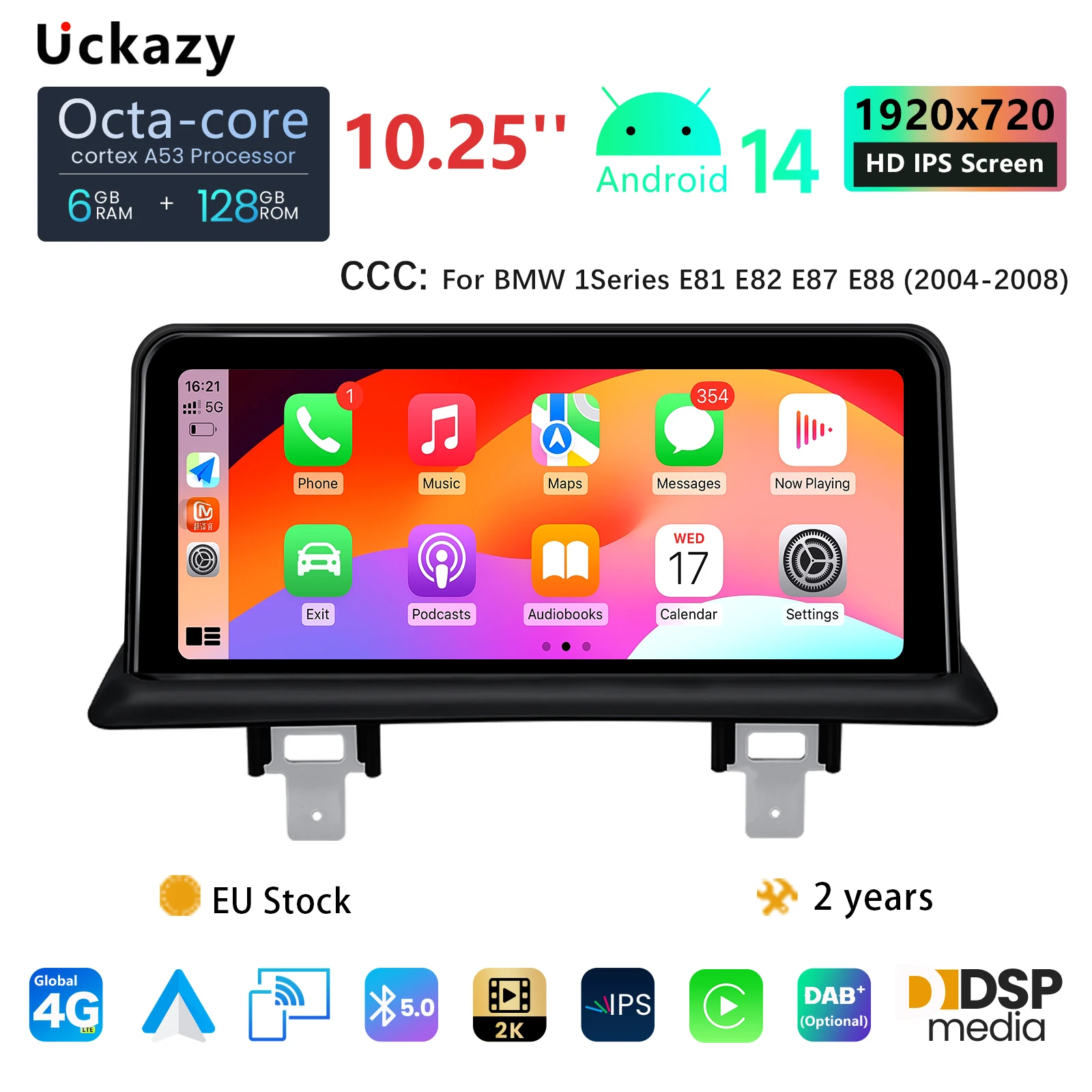 Autoradio Android 14 8 cœurs pour BMW Série 1 120i E81 E82 E87 E88 CCC CIC NET Lecteur multimédia GPS Navigation Carplay Écran audio