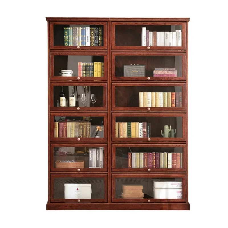 American All-solid Wood Rack with Glass Door Combination Floor Light Luxury Dust-proof Household Locker