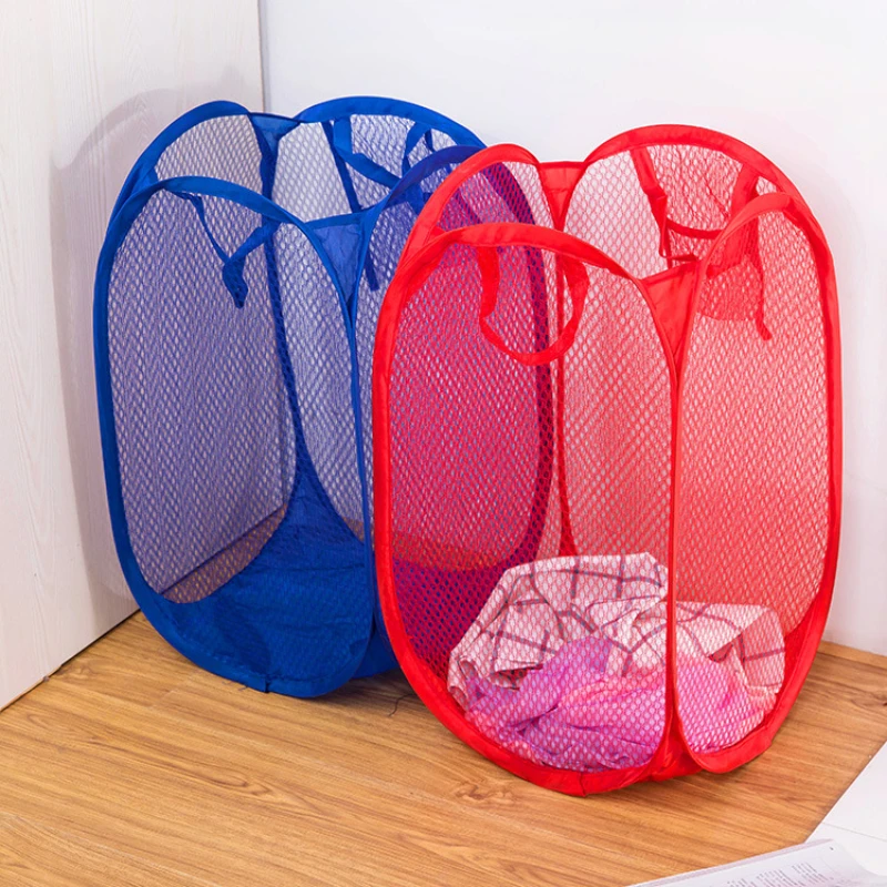 Folding Laundry Basket Organizer for Dirty Clothes Bathroom Clothes Mesh Storage Bag Household Wall Hanging Basket Frame Bucket