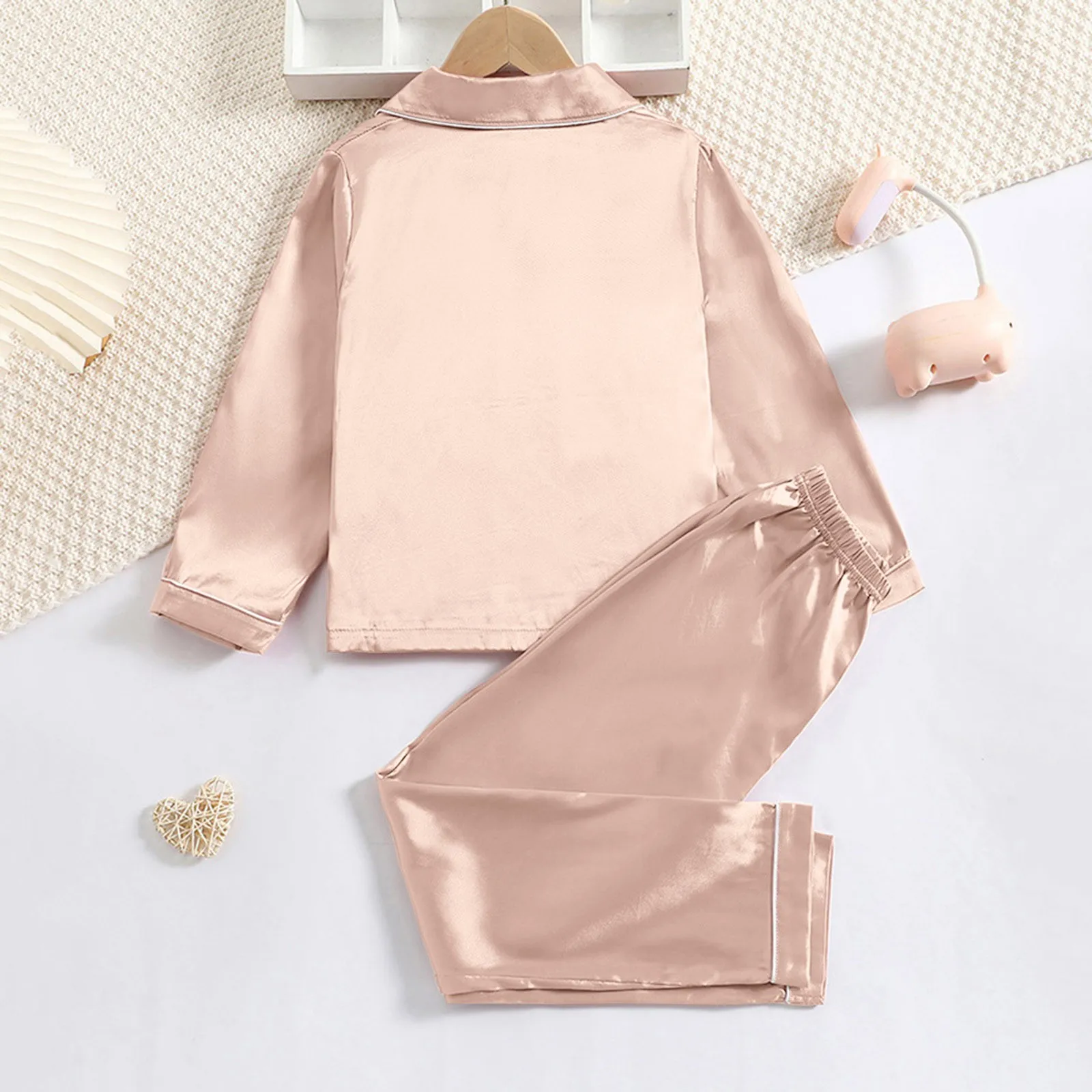 New Children Silk Satin Pyjamas Set Baby Sleepwear Pijama Solid color Pajamas Suit Boys Girls Sleep Set Autumn Kids Loungewear