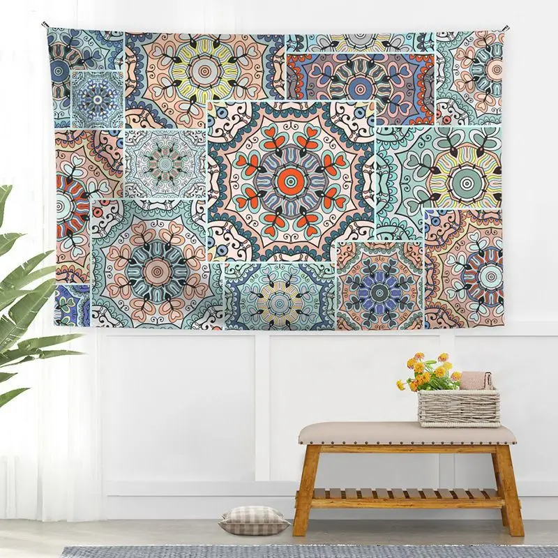 VIKAMA Mandala Patchwork Boho Tapestry Ethnic Aesthetic Wall Hanging Bedroom Dorm Living Room Indie Home Wall Art Decor