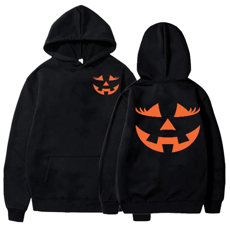 Pumpkin Face Hooded Hoodies Sweatshirt Jackolantern Funny Halloween Sportwear for Women Halloween Crewneck Sweatshirt for Women