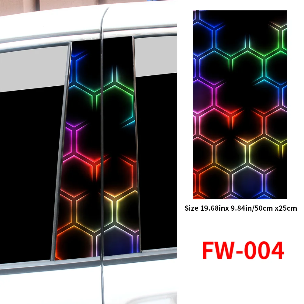 Honeycomb Rainbow Car Stickers Auto B-pillar Car Center Column Decoration Cover Scratches Waterproof Sunscreen Vinyl Decals
