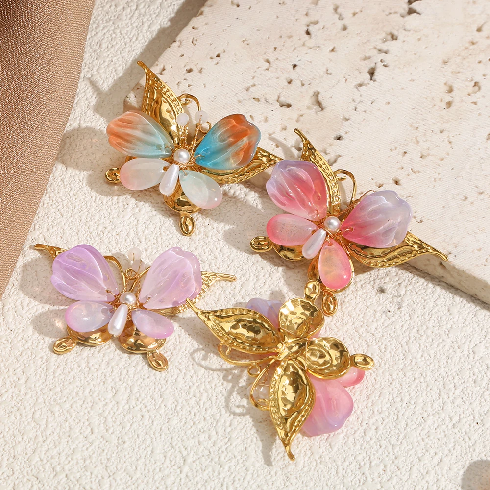 Stainless Steel Hand Threading Gradient Crystal Butterfly Pendant DIY Necklace Earrings Jewelry Making Supplies Bulk Wholesale view 6