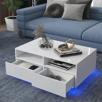 RGB LED Coffee Table High Gloss Simple Design Side Table for Living Room Furniture Tea Table Desks Home Storage Organzier 4