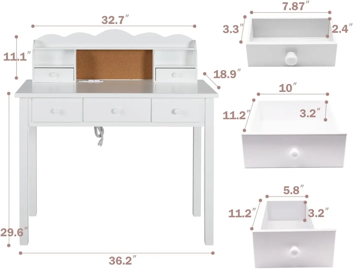 Home Office Furniture Writing Desk,Computer Work Station with Detachable Hutch,5 Drawers(White)