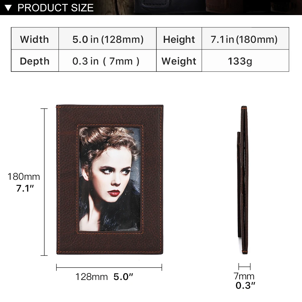 Vintage 5X7 Bingkai Foto Pemegang Kulit Asli Bingkai Foto Berdiri untuk Meja Tampilan Vertikal Retro Dekorasi Perlengkapan Rumah