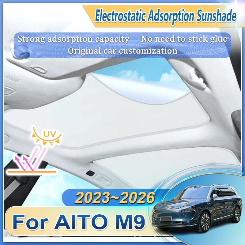 

For AITO M9 2023 2024 2025 2026 Car Electrostatic Adsorption Insulation Sunroof Sunshade Sun Shade Visors Heat Shield Accessory