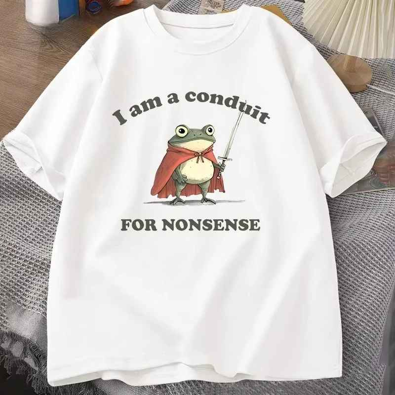 I Am A Conduit for Nonsense Frog Graphic T-Shirt Funny Retro Meme Streetwear Tee Frog Lover Tops for Men Women Summer Shirt