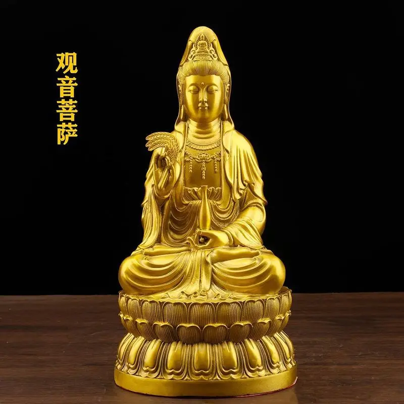 Bronze Bodhisattva statue, seated on a lotus, for home or shop decoration, made of brass, depicting Guanyin of the S