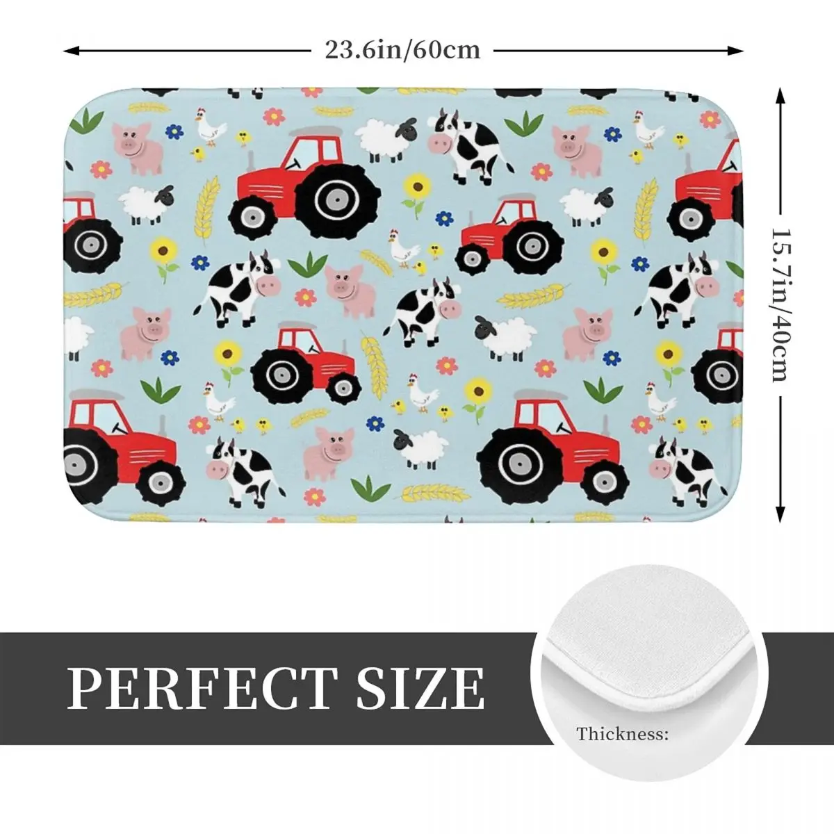 Kids Red Tractor Farm Animal Non-slip Doormat Floor Mat Carpet Rug for Kitchen Entrance Home Bathroom Living room Footpad Mats