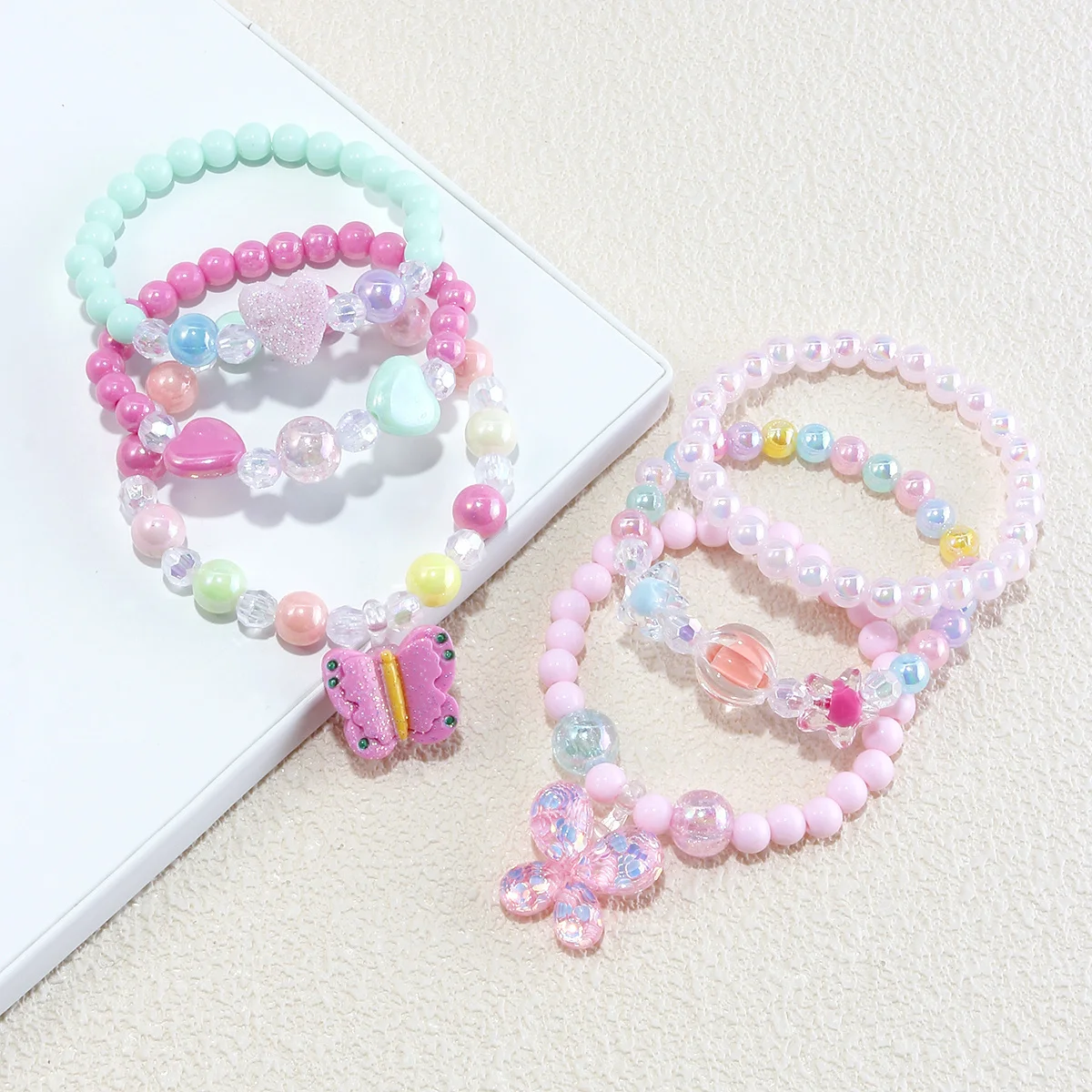 6Pcs/Set Cartoon Children Butterfly Beads Color Bracelet for Girl Birthday Party Favors Baby Shower Guest Gifts Pinata Fillers