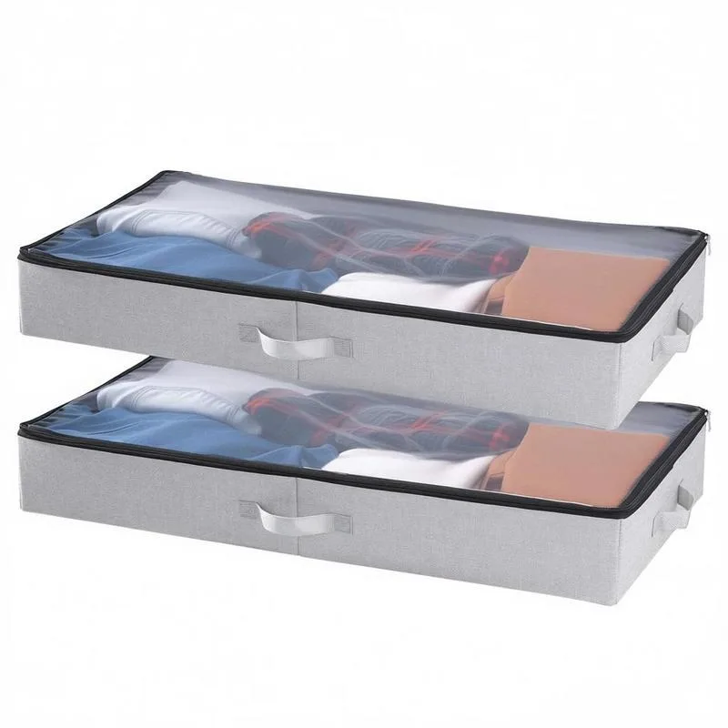 

Low Profile Underbed Storage Organizers 33.5 x 16.9 x 4.7 Inch For Blanket Clothes Shoes, 45L Capacity Large Volume Transparent Lids Bedroom Organization 2 Pack