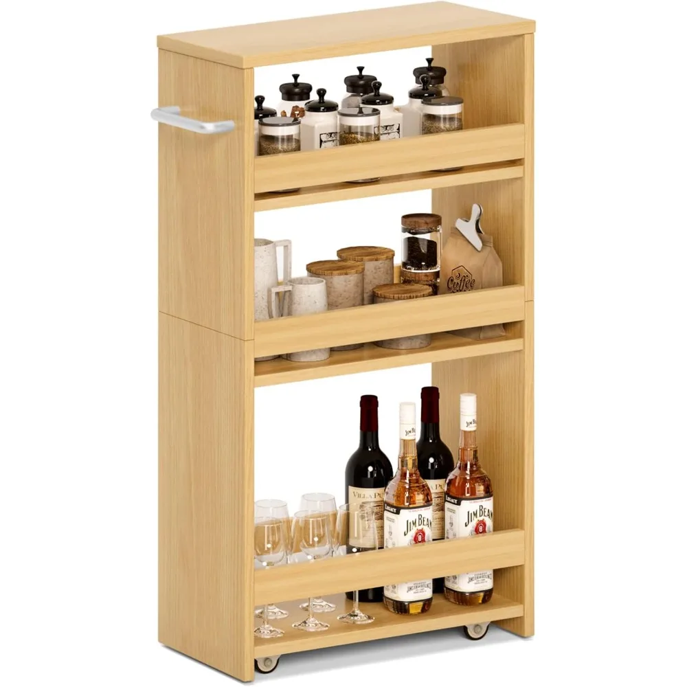 

Rolling Storage Cart 7.9" W, 4-Tier Kitchen Cart with Wheels Handle, Slim Storage Cart Mobile Shelving Utility Carts