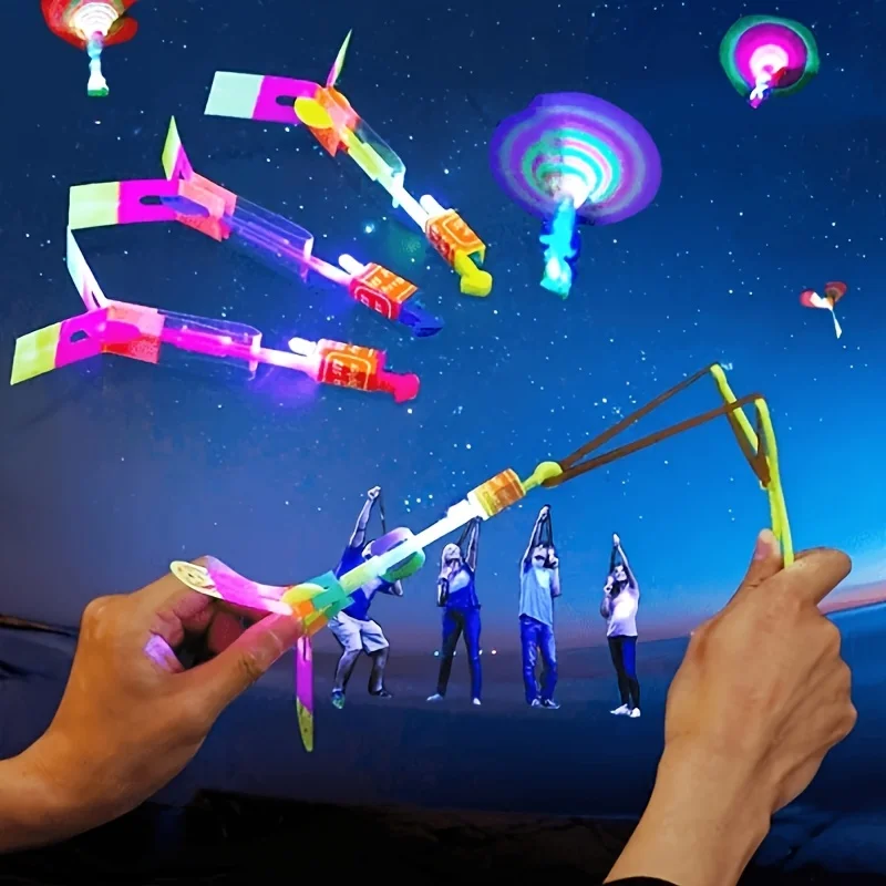 10pcs Led Light Rockets - Bright Flying Toys with Slingshot Launchers, Party Favors for Birthdays, Halloween, Christmas