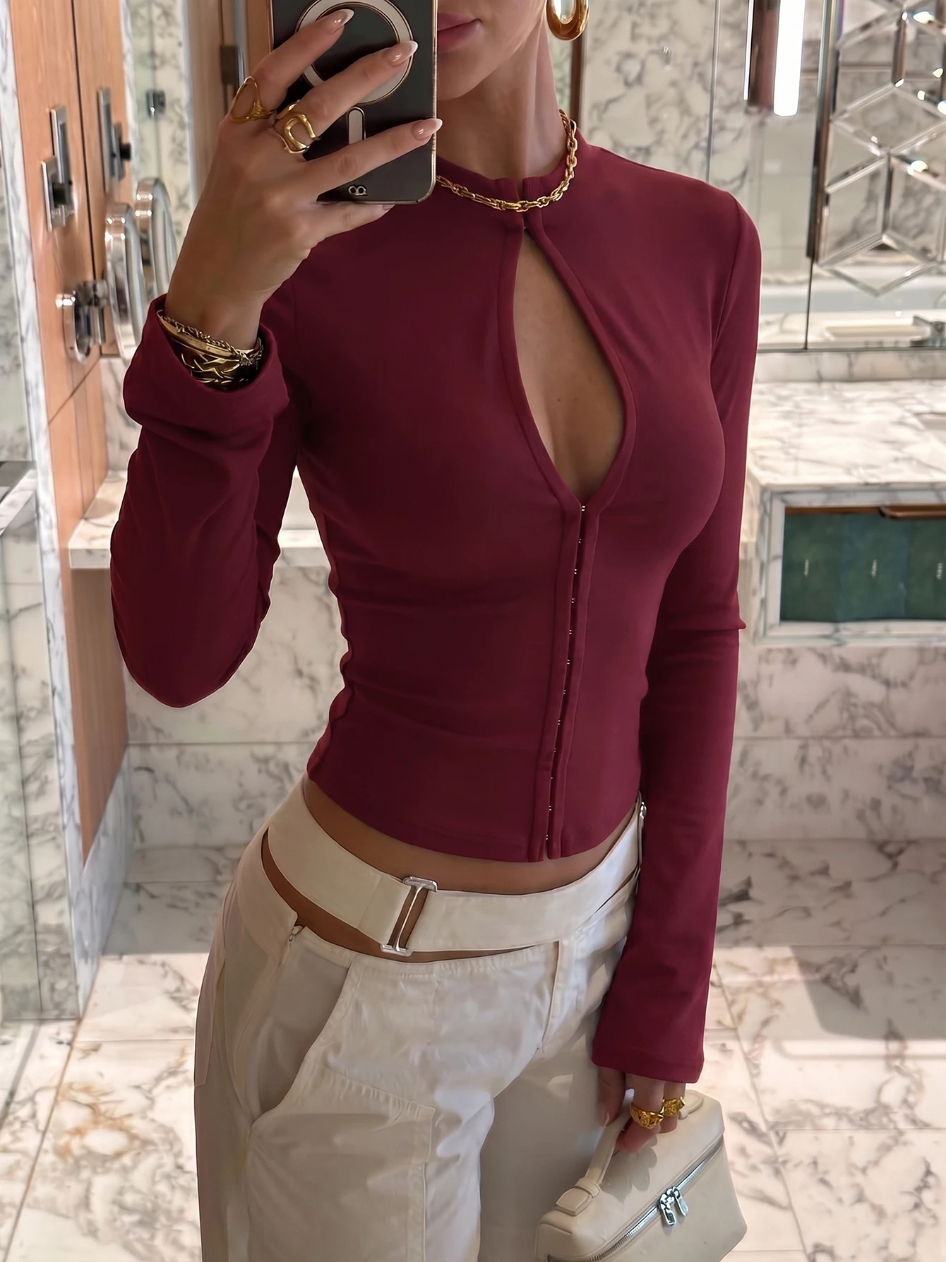 Dulzura Turtleneck Long Flare Sleeve Single Breasted T-Shirt Women'S Solid Sexy Causal Cardigan Party Club Street Autumn Outfit