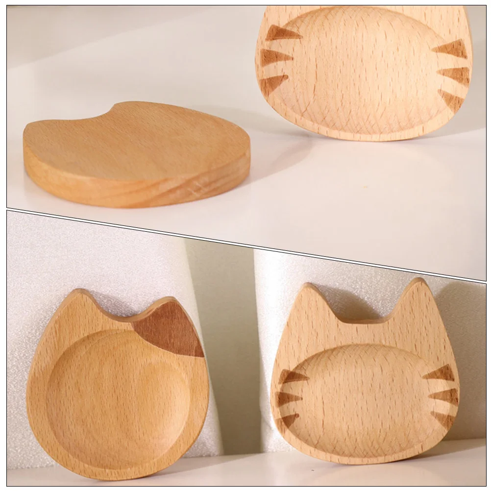 

2 Pcs Cat Shaped Wooden Dishes Small Dipping Bowls Sauce Snack Plates Desert Plates Wood Material Kitchen Barware