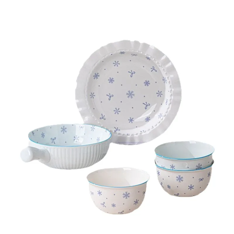 

New high temperature underglaze ceramic tableware set milk blue simple household dishes