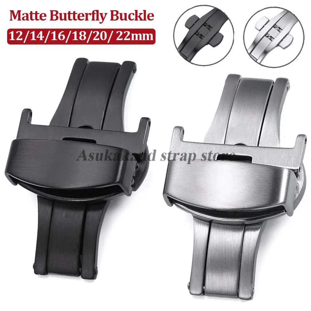 12mm 14mm 16mm 20mm 22mm fivela borboleta automática de aço inoxidável fecho fosco couro pulseira de silicone acessórios de botão