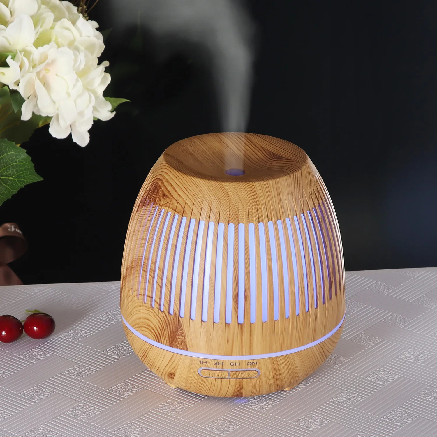 400ml Wood Grain Essential Oil Diffuser Ultrasonic Air Humidifier Hollow Aromatherapy Mist Maker with LED Light for Office Home
