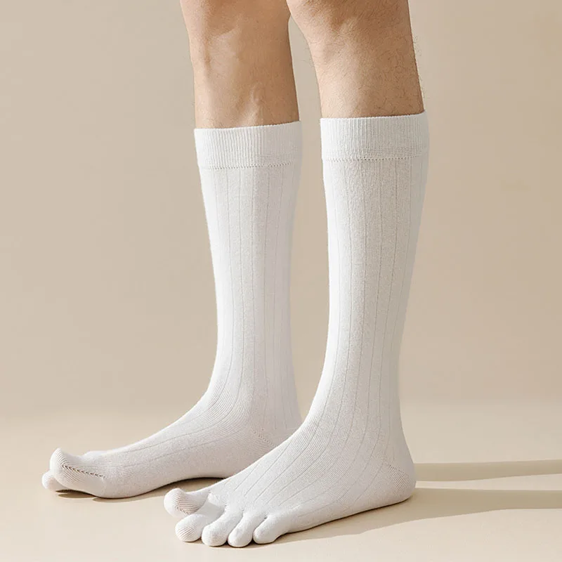 1/4 Pairs Long Five Finger Socks Man Striped Cotton Sweat-Absorbing Keep Warm Vintage Business Party Dress Toe Socks Gentleman