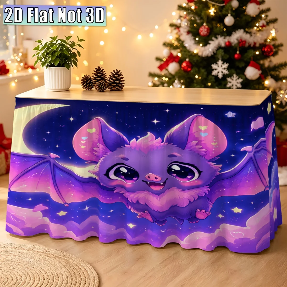 2D flat, JIT, 1pc, party tablecloth, cute little bats, patterned decoration for party table skirt, Christmas home decoration