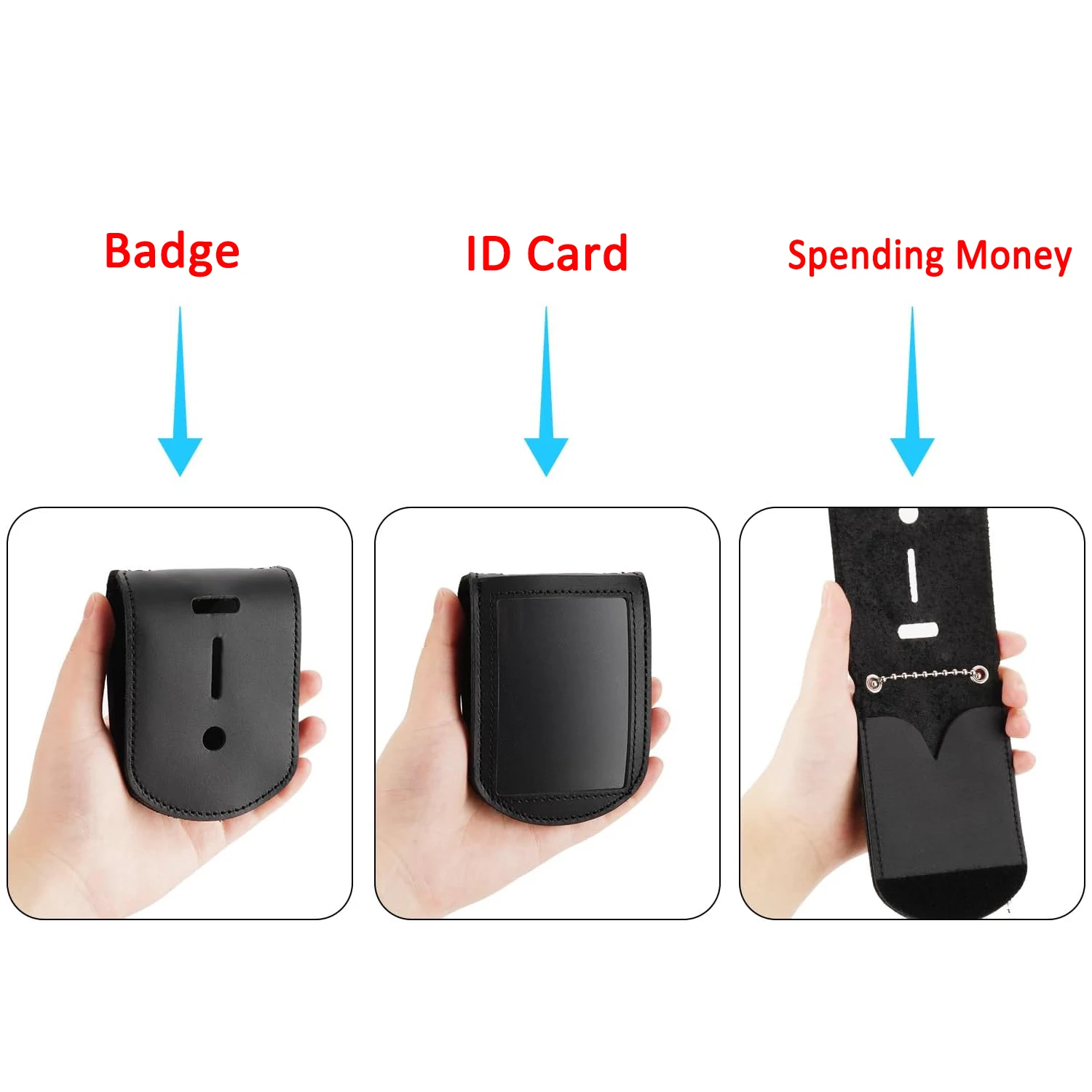 Badge Holder Pocket Case with Clear ID Window and Inside Card Slot, Hook and Loop Closure and Stainless Bead Chain Necklace
