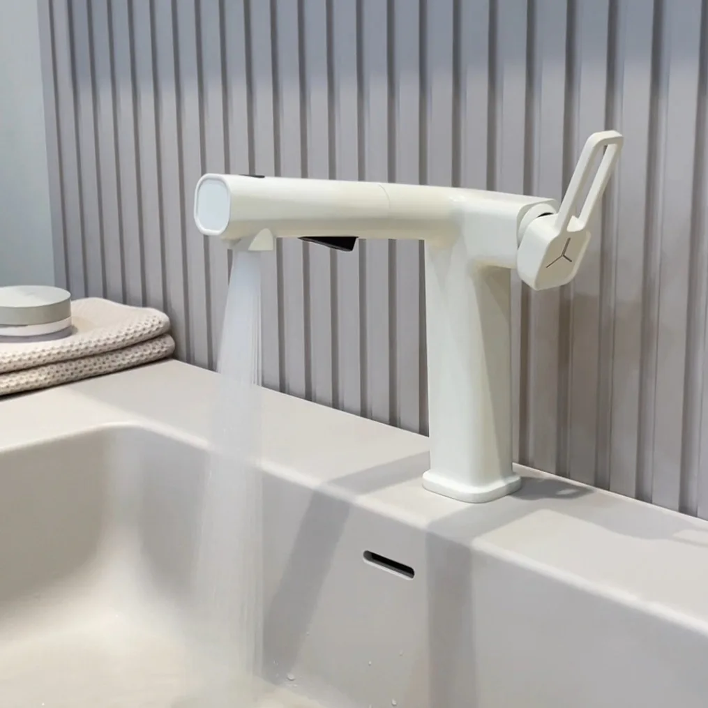 Pull Out Chrome Bathroom Sink Basin Faucet Hot Cold Water Mixer Tap